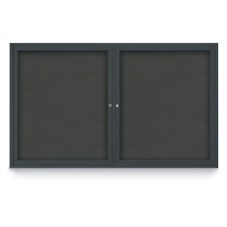 United Visual Products 96"x48" 2-Door Enclosed Outdoor Letterboard, Grey Felt/Black UV1162DDD9648-BLACK-GREY